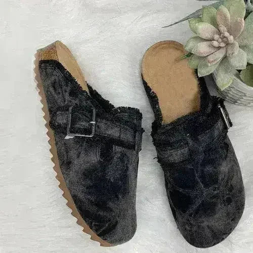 Vintage Canvas Clog Loafers — Flat Round Toe Mules