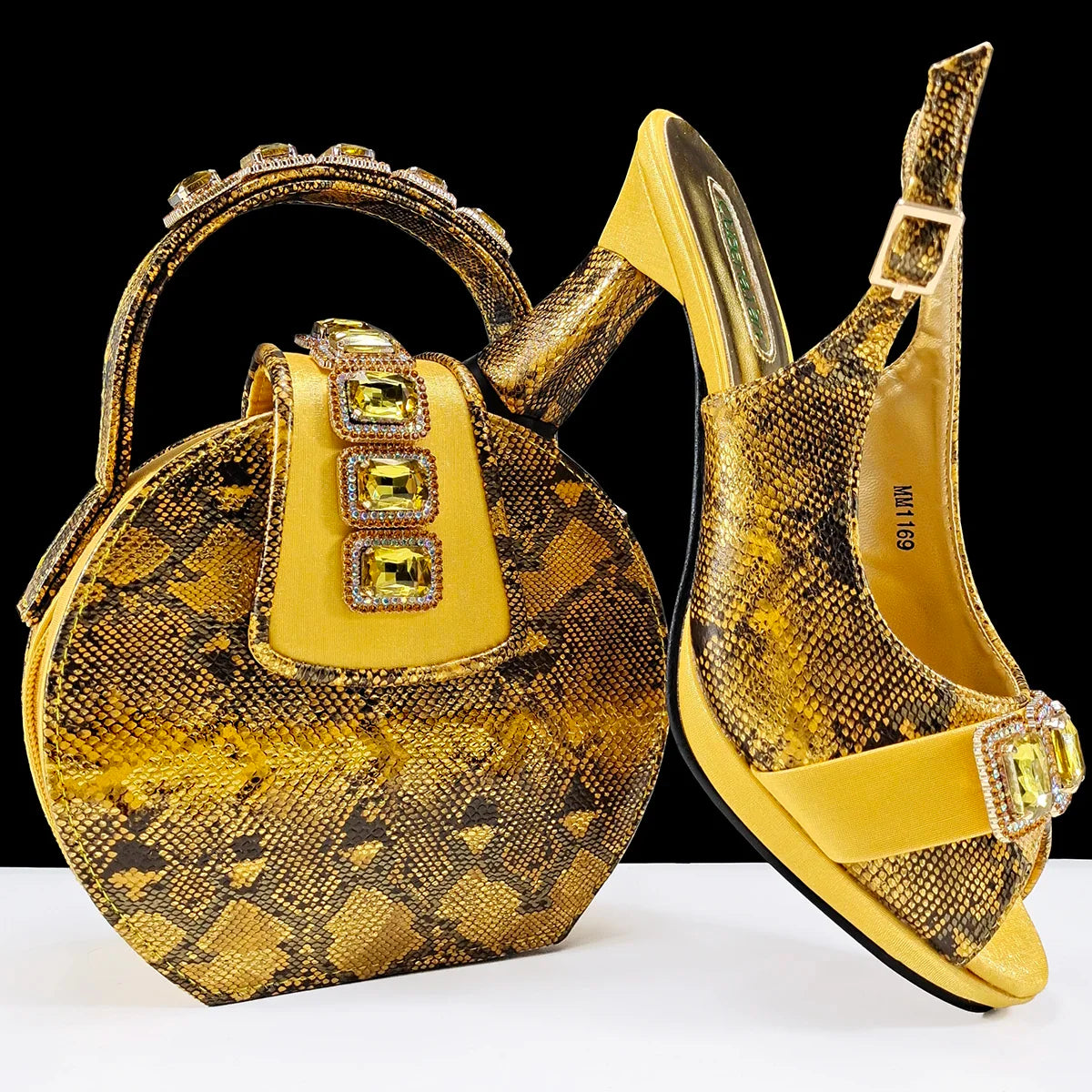 Gold Royal Blue Green Heels & Matching Clutch Bag Set — Wedding Guest, EU 38-43