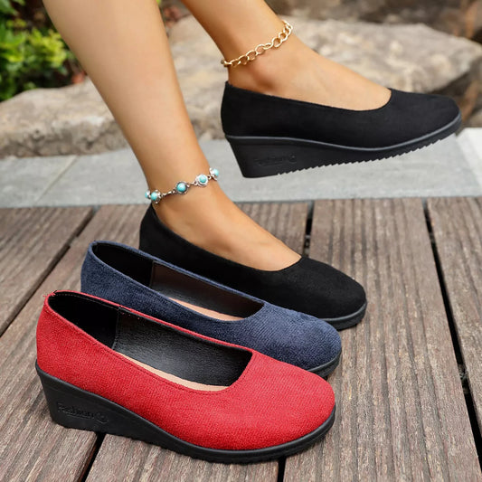 Wedge Heel Slip-On Loafers — Comfortable Closed Toe Work Shoes, EU 36-43