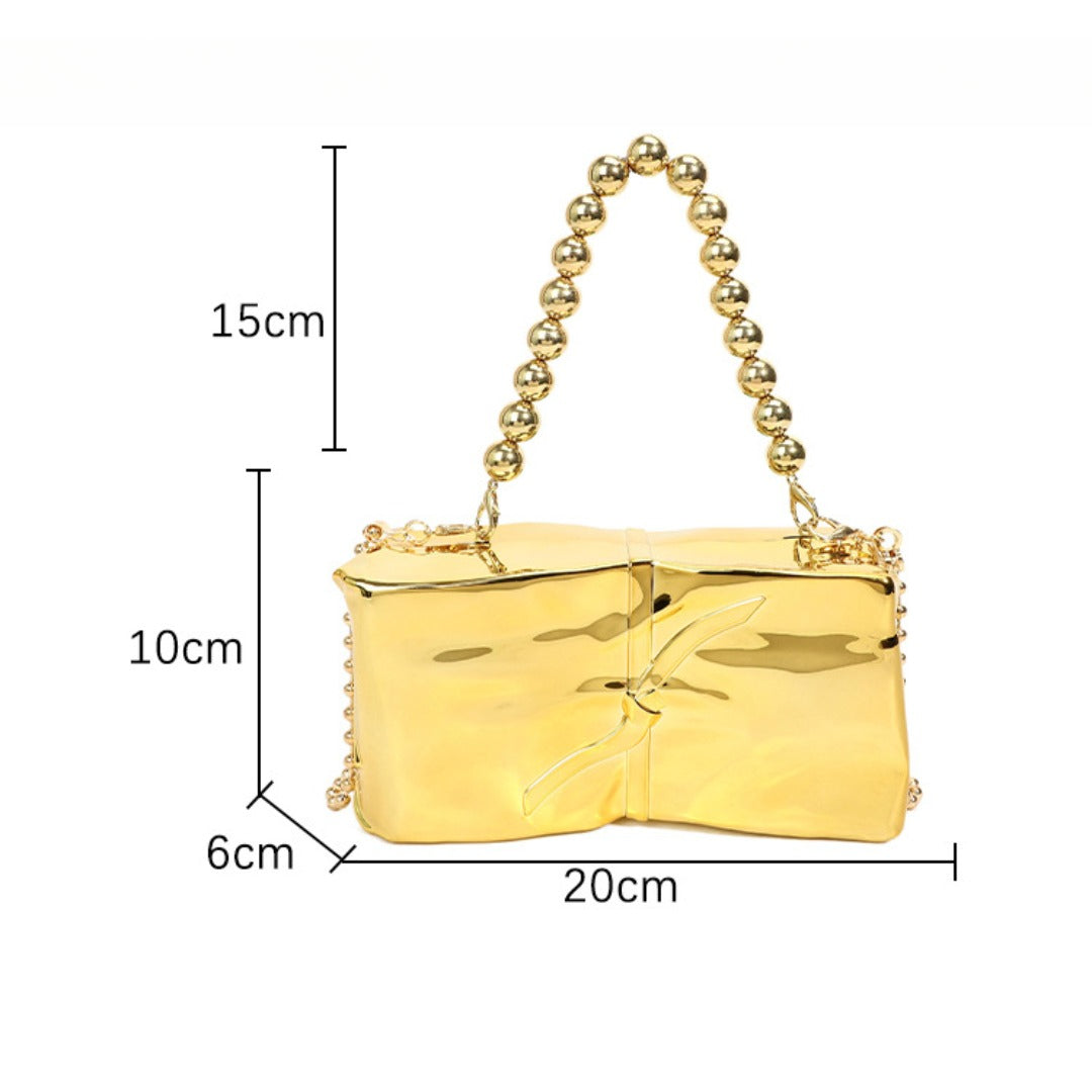 Gold Silver Metallic Embossed Evening Clutch Bag — Wedding Guest & Prom