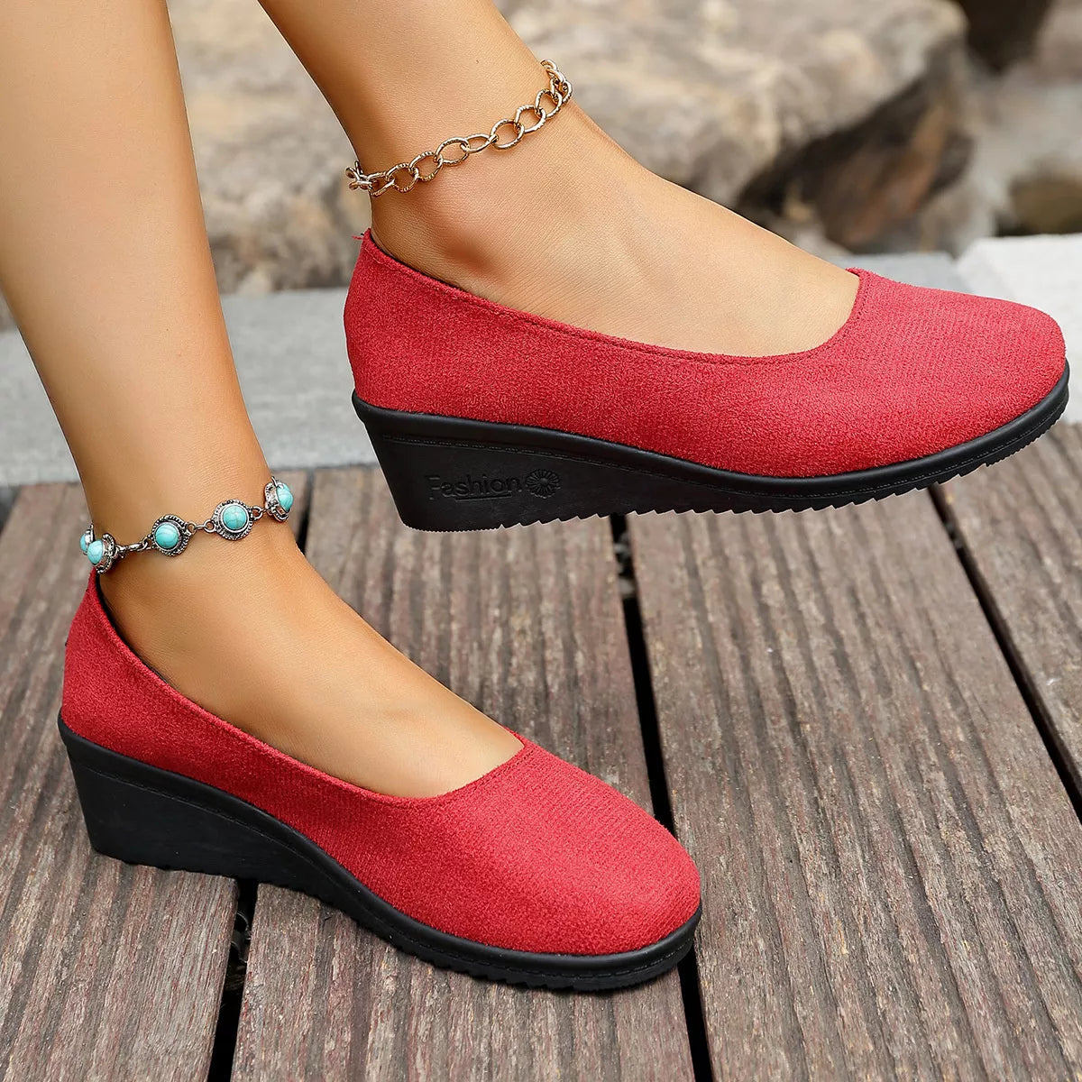 Wedge Heel Slip-On Loafers — Comfortable Closed Toe Work Shoes, EU 36-43