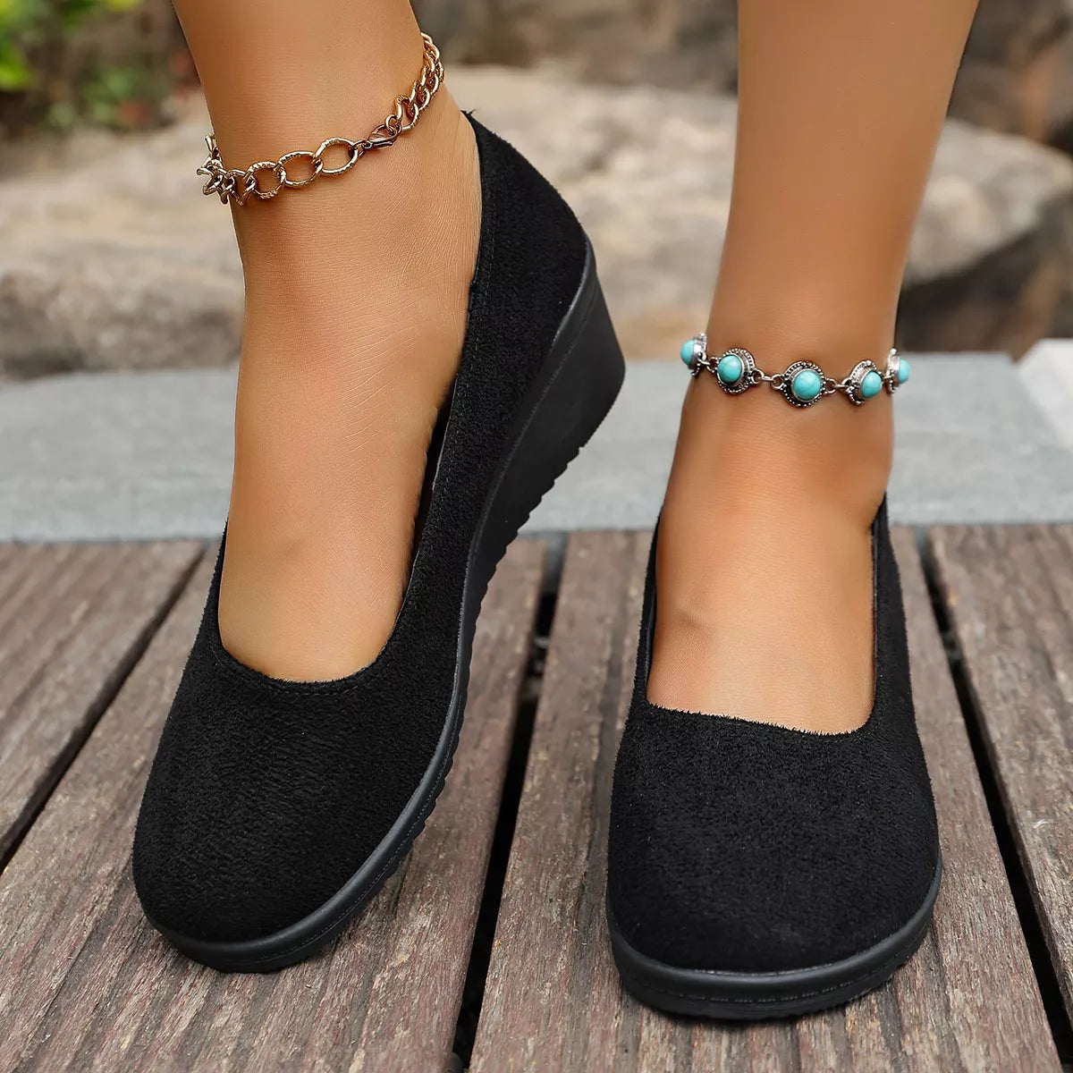 Wedge Heel Slip-On Loafers — Comfortable Closed Toe Work Shoes, EU 36-43