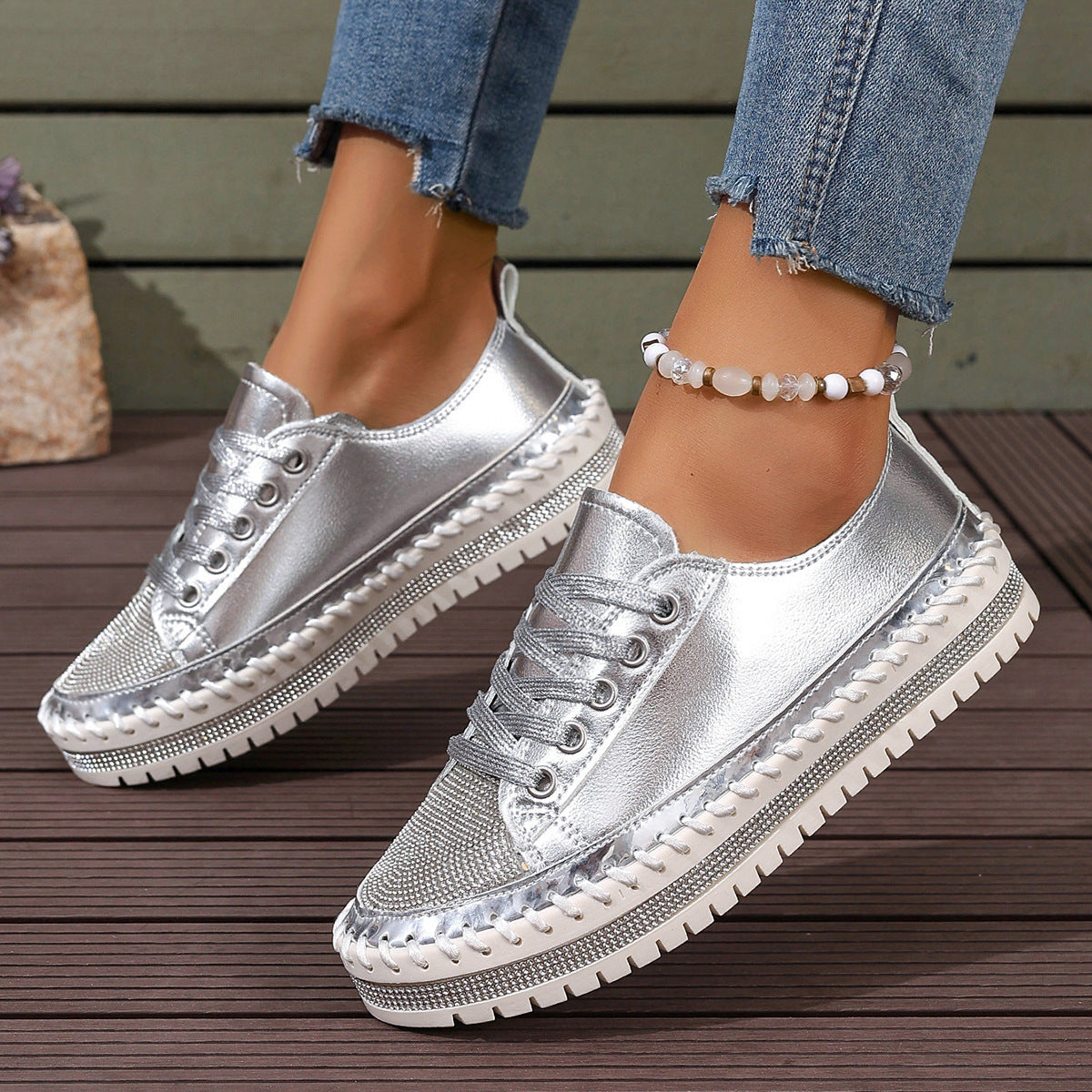 White Plus Size Chunky Sole Sneakers — Wide Fit Platform Trainers, EU 36-44