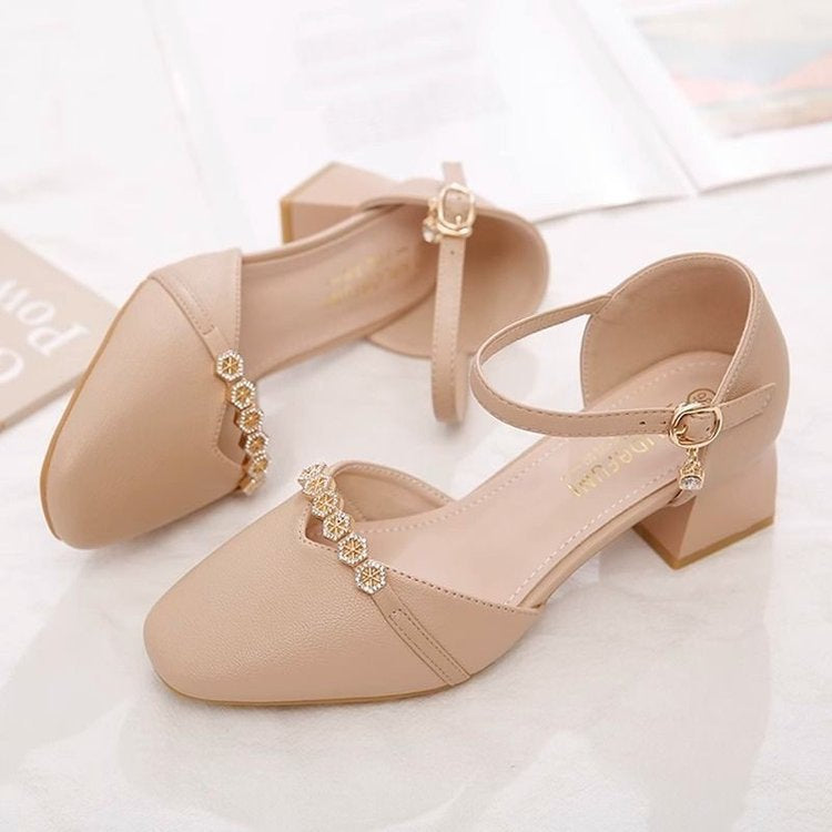 Beige Apricot Mid-Heel Slingback Pumps — Square Toe, Wedding Guest & Work, EU 34-40