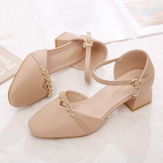 Beige Apricot Mid-Heel Slingback Pumps — Square Toe, Wedding Guest & Work, EU 34-40