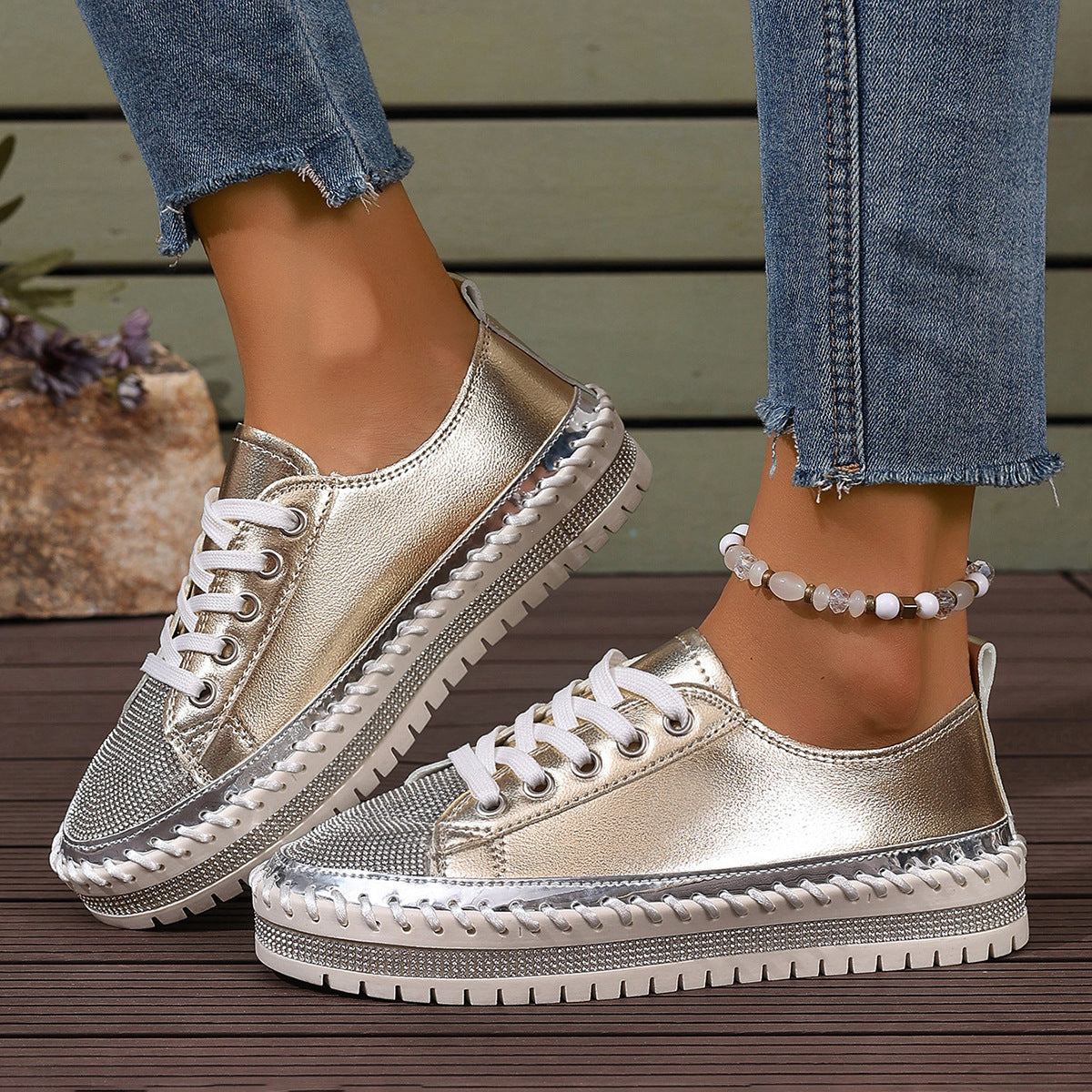 White Plus Size Chunky Sole Sneakers — Wide Fit Platform Trainers, EU 36-44