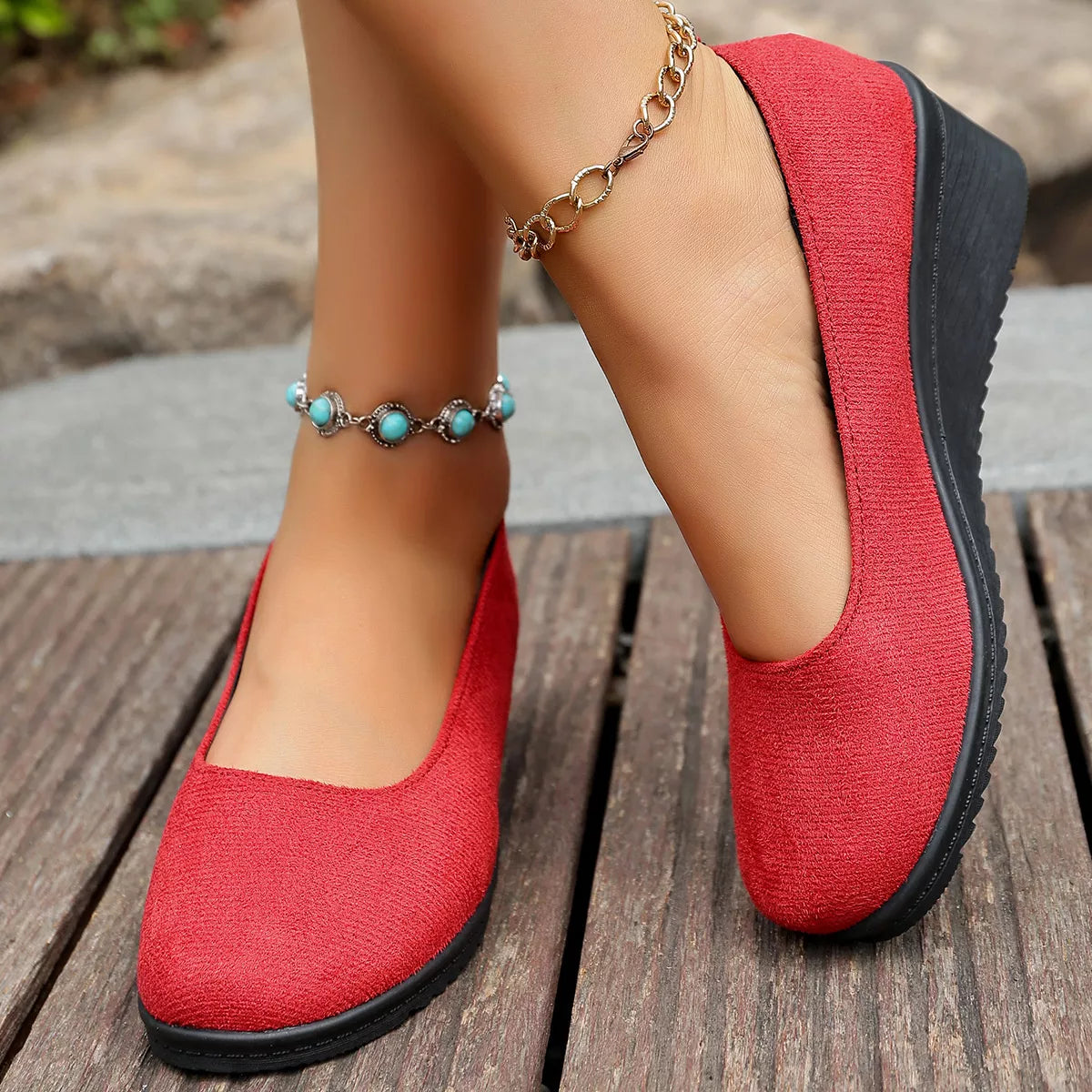 Wedge Heel Slip-On Loafers — Comfortable Closed Toe Work Shoes, EU 36-43