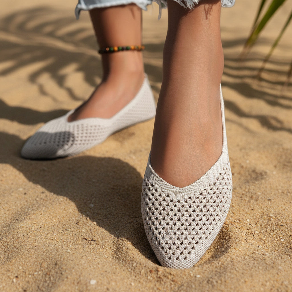 Pointed Toe Flyknit Slip-On Loafers — Breathable Flat Work Shoes, EU 36-43
