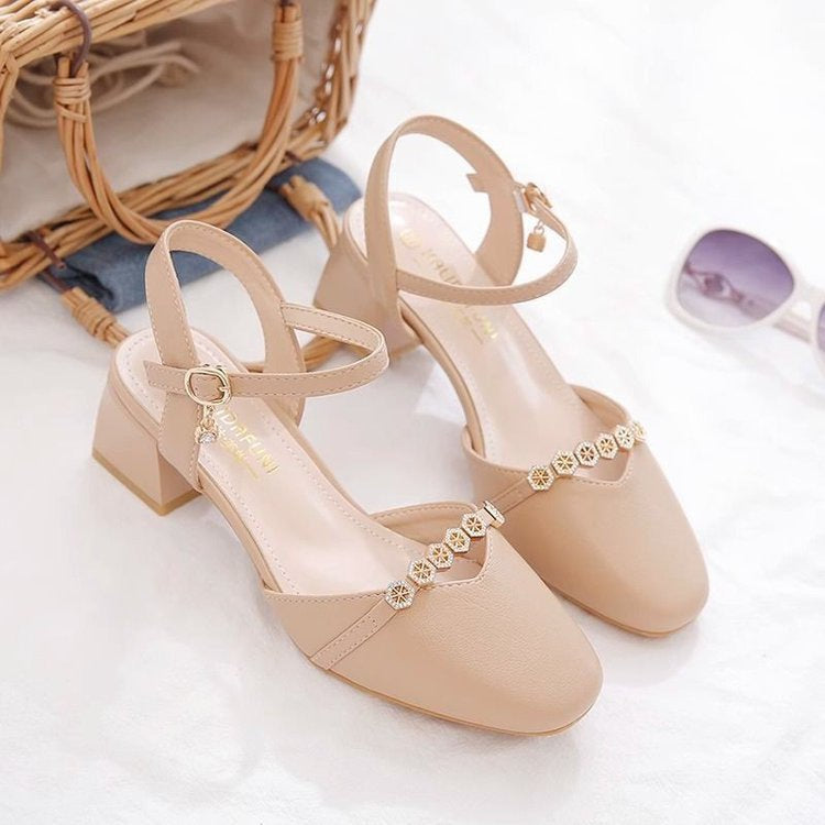 Beige Apricot Mid-Heel Slingback Pumps — Square Toe, Wedding Guest & Work, EU 34-40