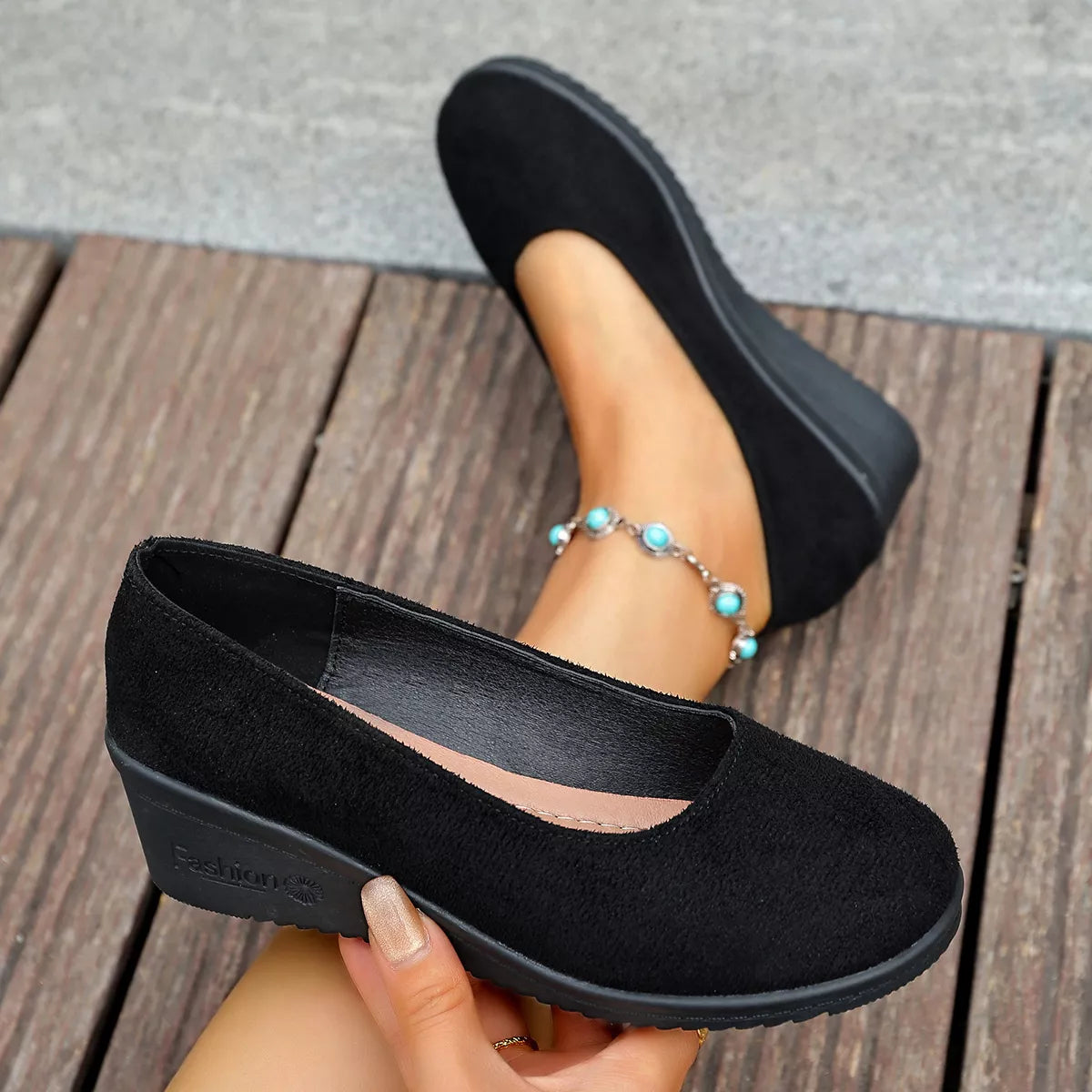 Wedge Heel Slip-On Loafers — Comfortable Closed Toe Work Shoes, EU 36-43
