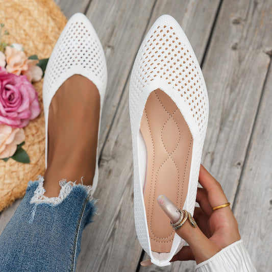 Pointed Toe Flyknit Slip-On Loafers — Breathable Flat Work Shoes, EU 36-43