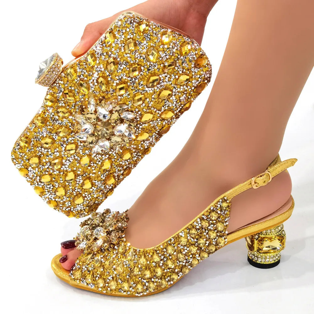 Gold Silver Red Heels & Matching Clutch Bag Set — Wedding Guest & Prom, EU 37-43