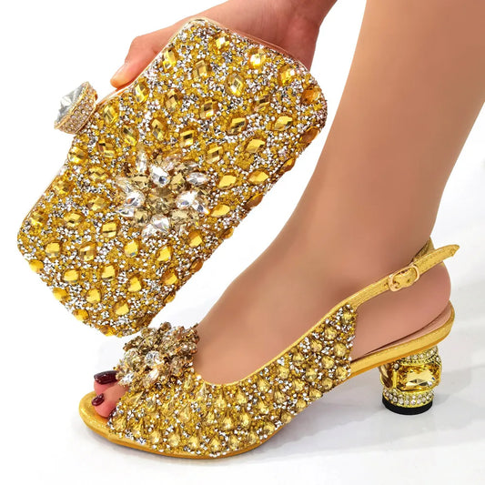 Gold Silver Red Heels & Matching Clutch Bag Set — Wedding Guest & Prom, EU 37-43