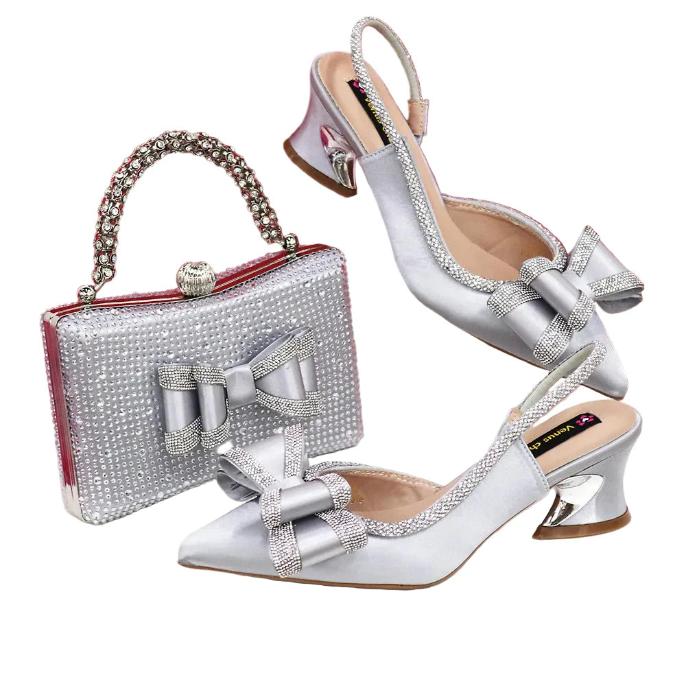 Gold Silver Black Pointed-Toe Ankle Boots & Clutch Bag Set — Evening & Party, EU 37-43