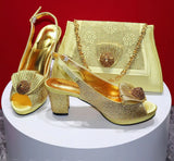 Latest Peep Toe Shoes Matching Bag Set For Wedding Party