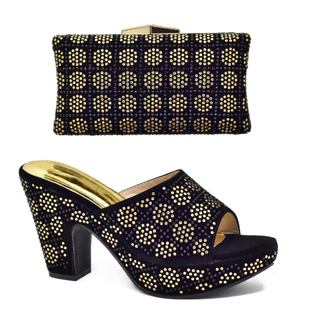 Gold Silver Red Rhinestone Heels & Matching Clutch Bag Set — Wedding & Prom, EU 37-42