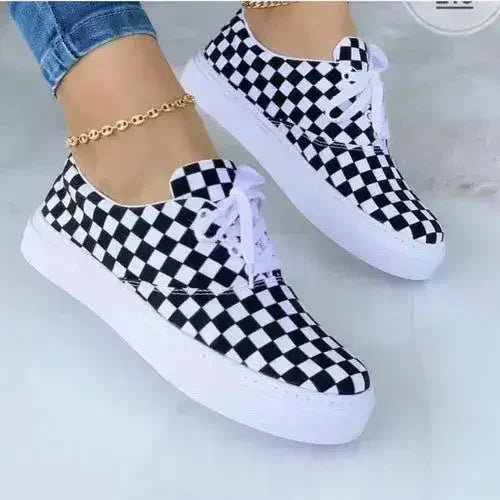 Checkerboard Slip-On Sneakers — Canvas Skate Shoes