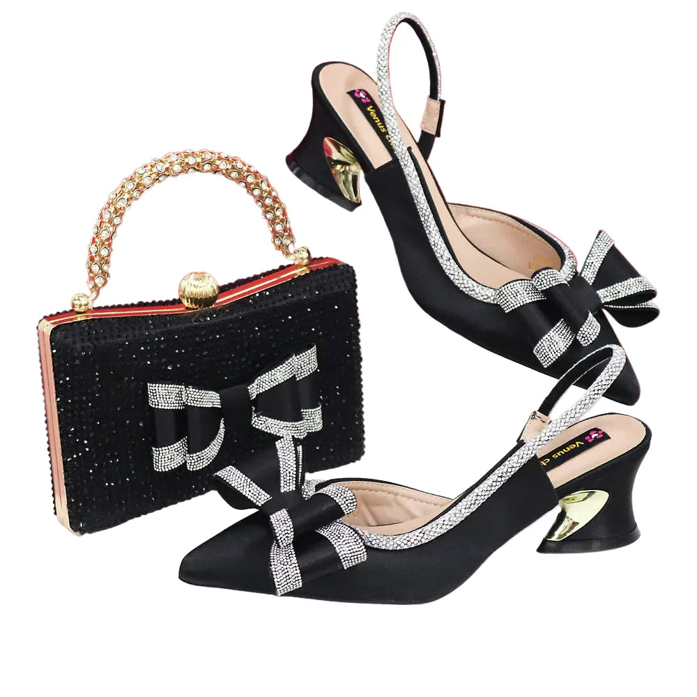Gold Silver Black Pointed-Toe Ankle Boots & Clutch Bag Set — Evening & Party, EU 37-43