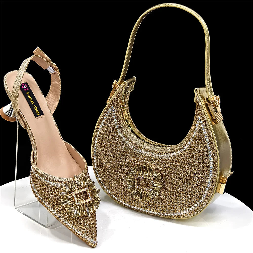 Gold Silver Black Platform Peep-Toe Heels & Clutch Bag Set — Wedding Guest, EU 37-43