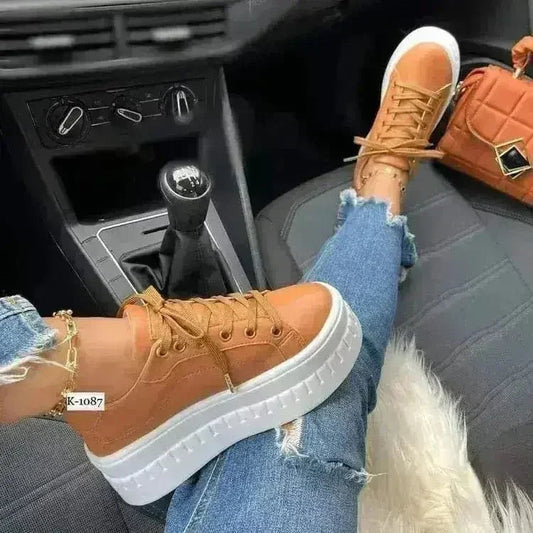 Chunky Platform Sneakers — Casual Flat Lace-Up Trainers