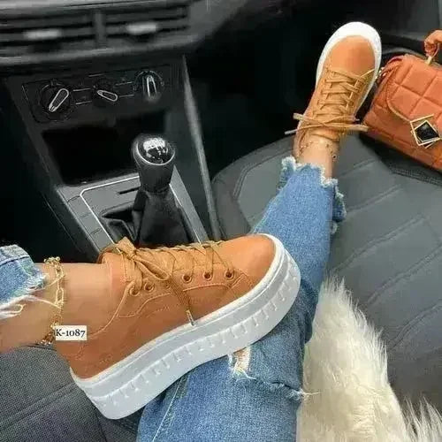 Chunky Platform Sneakers — Casual Flat Lace-Up Trainers
