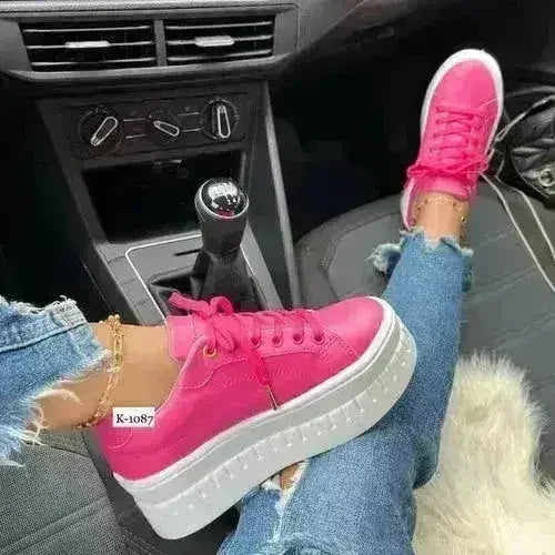 Chunky Platform Sneakers — Casual Flat Lace-Up Trainers