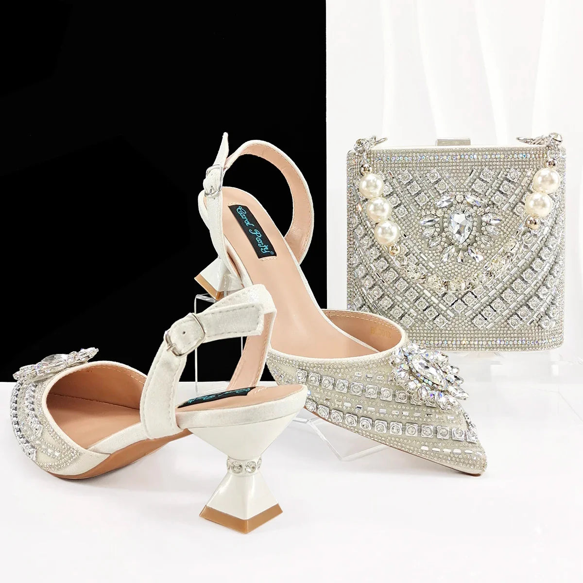 Gold White Red Peep-Toe Platform Heels & Clutch Bag Set — Wedding Guest, EU 38-43