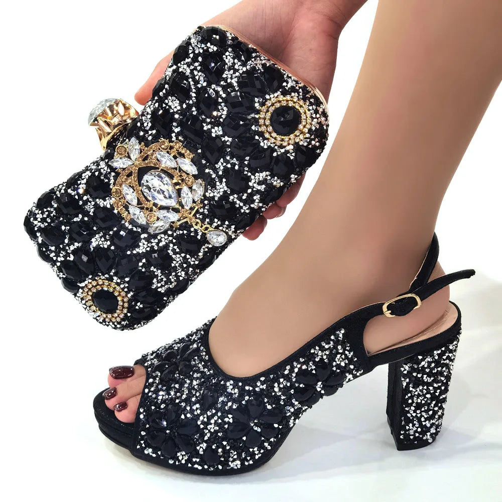 Gold Silver Black Heels & Matching Clutch Bag Set — Wedding Guest & Church, EU 37-43