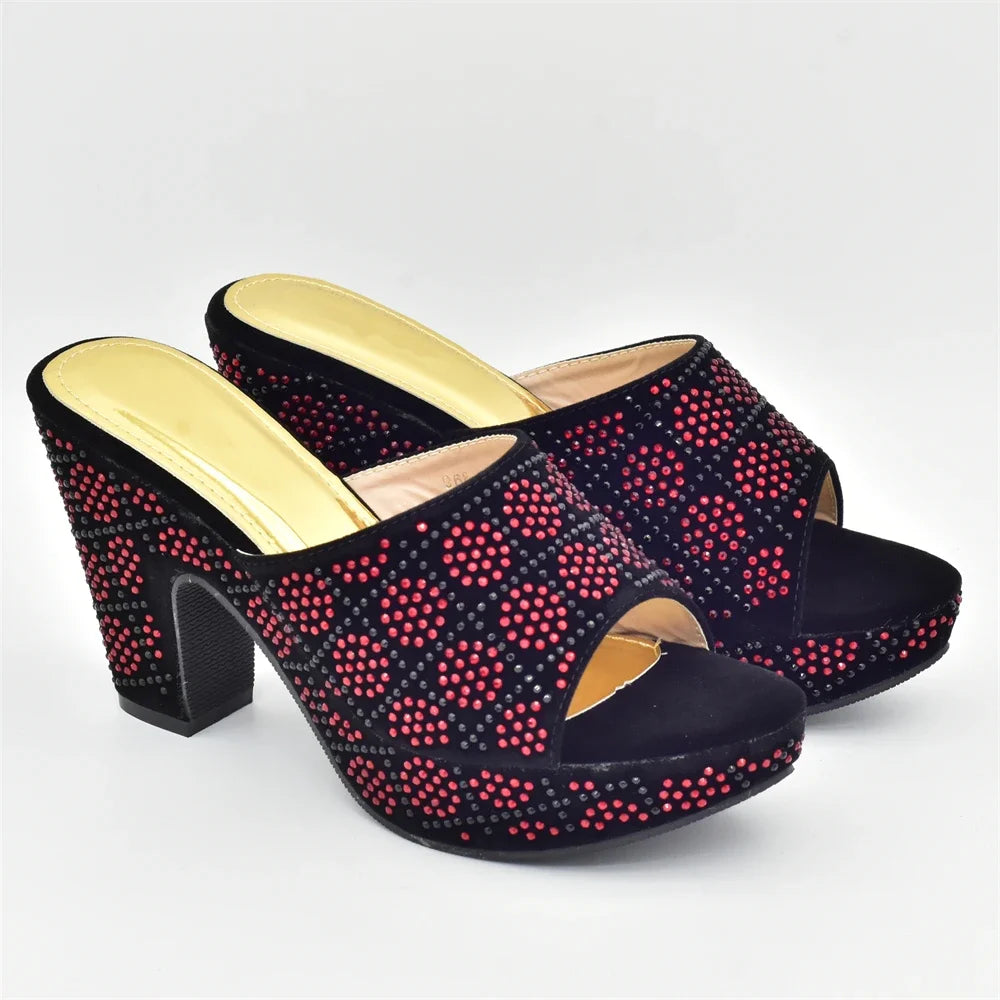 Gold Silver Red Rhinestone Heels & Matching Clutch Bag Set — Wedding & Prom, EU 37-42