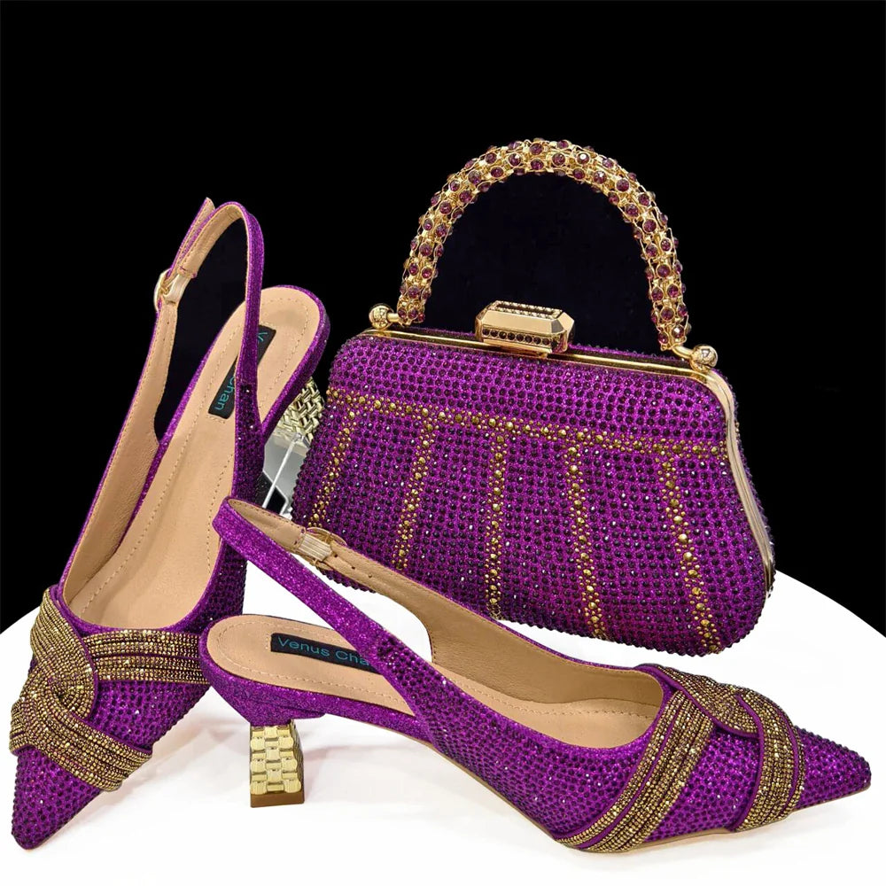 Gold Black Champagne Rhinestone Heels & Clutch Bag Set — Wedding & Prom, EU 37-42