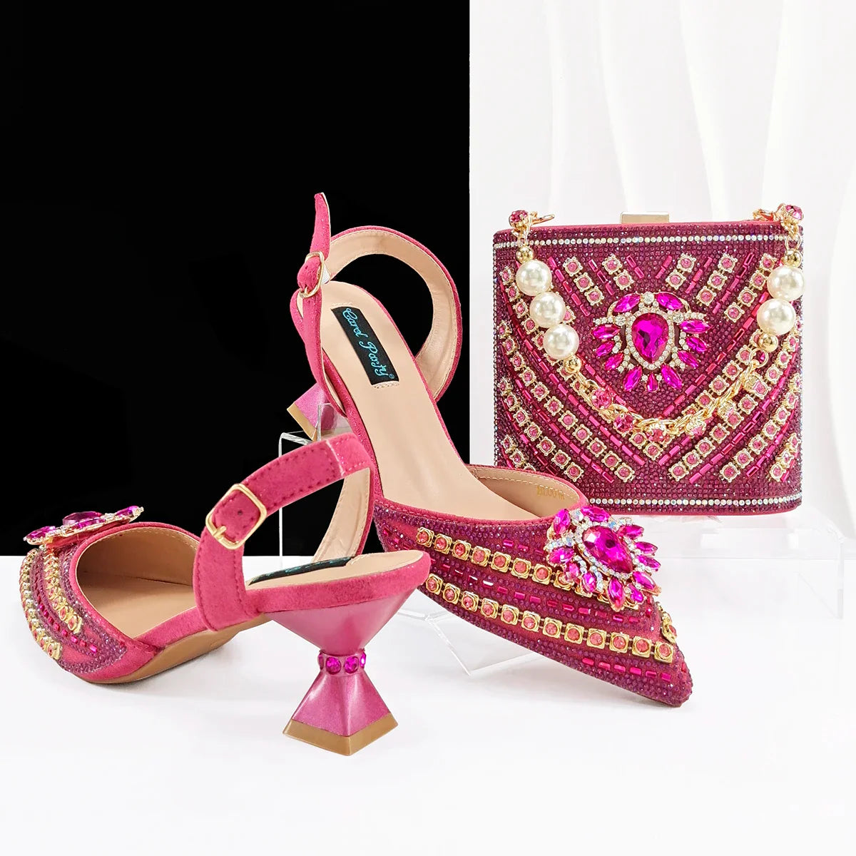 Gold White Red Peep-Toe Platform Heels & Clutch Bag Set — Wedding Guest, EU 38-43