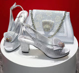 Latest Peep Toe Shoes Matching Bag Set For Wedding Party