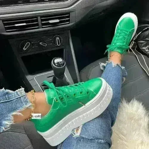 Chunky Platform Sneakers — Casual Flat Lace-Up Trainers