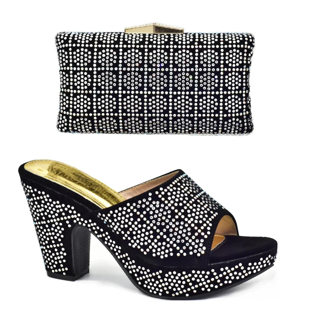 Gold Silver Red Rhinestone Heels & Matching Clutch Bag Set — Wedding & Prom, EU 37-42