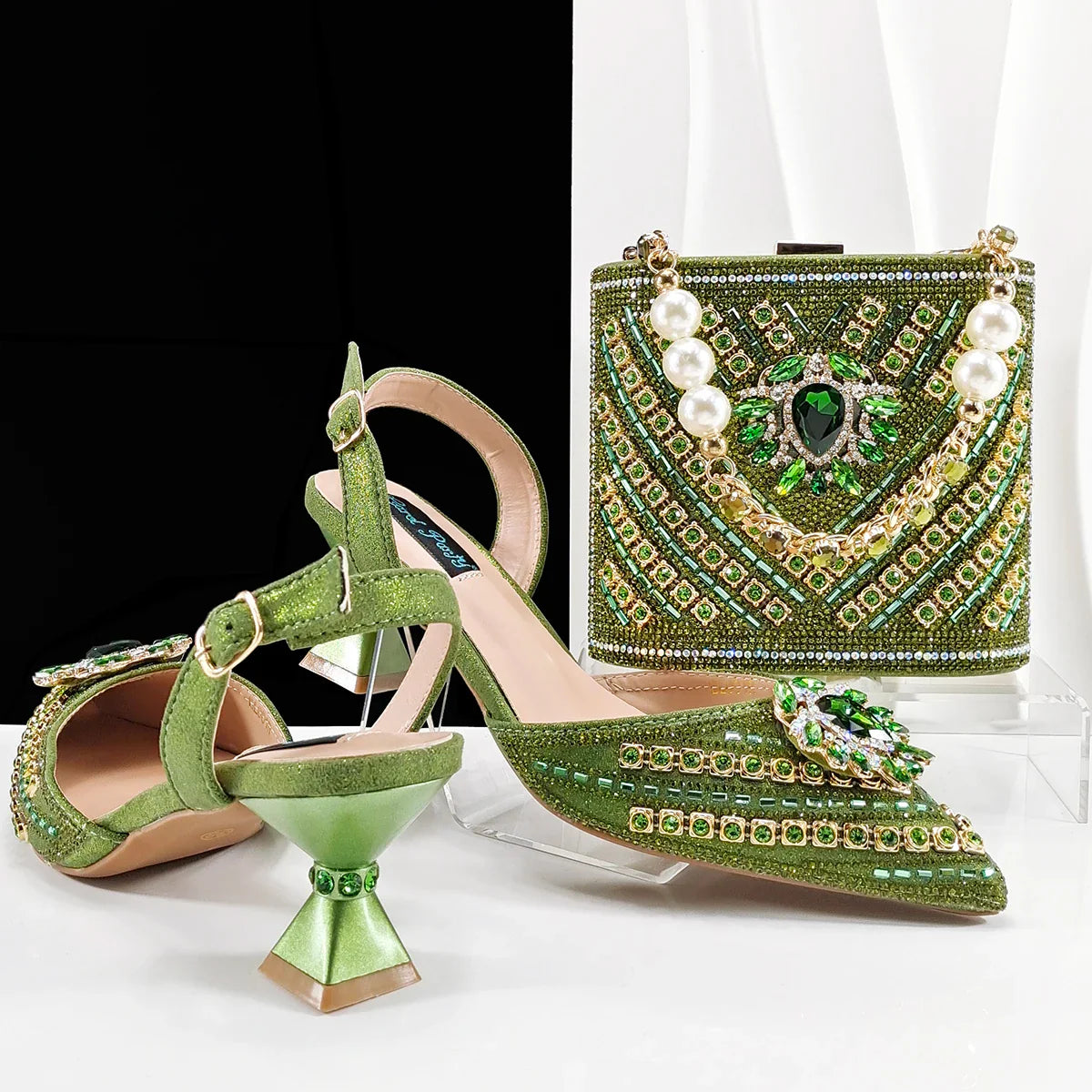 Gold White Red Peep-Toe Platform Heels & Clutch Bag Set — Wedding Guest, EU 38-43