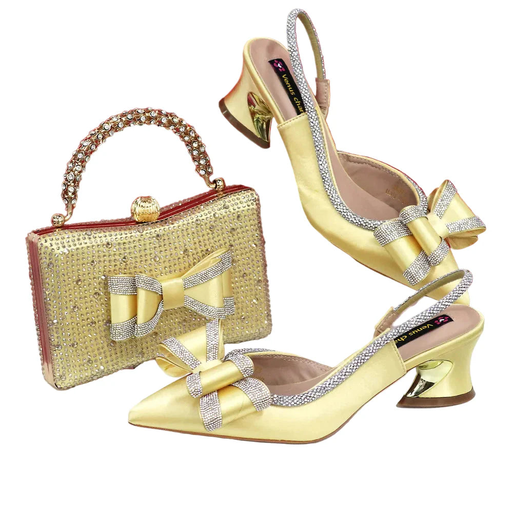 Gold Silver Black Pointed-Toe Ankle Boots & Clutch Bag Set — Evening & Party, EU 37-43