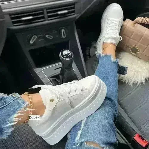 Chunky Platform Sneakers — Casual Flat Lace-Up Trainers