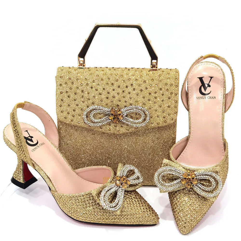 Gold Silver Black Platform Heels & Matching Clutch Bag Set — Aso Ebi & Owambe, EU 37-43