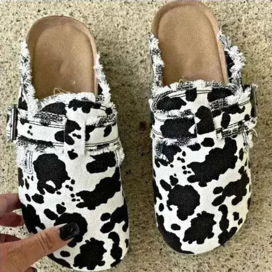 Vintage Canvas Clog Loafers — Flat Round Toe Mules