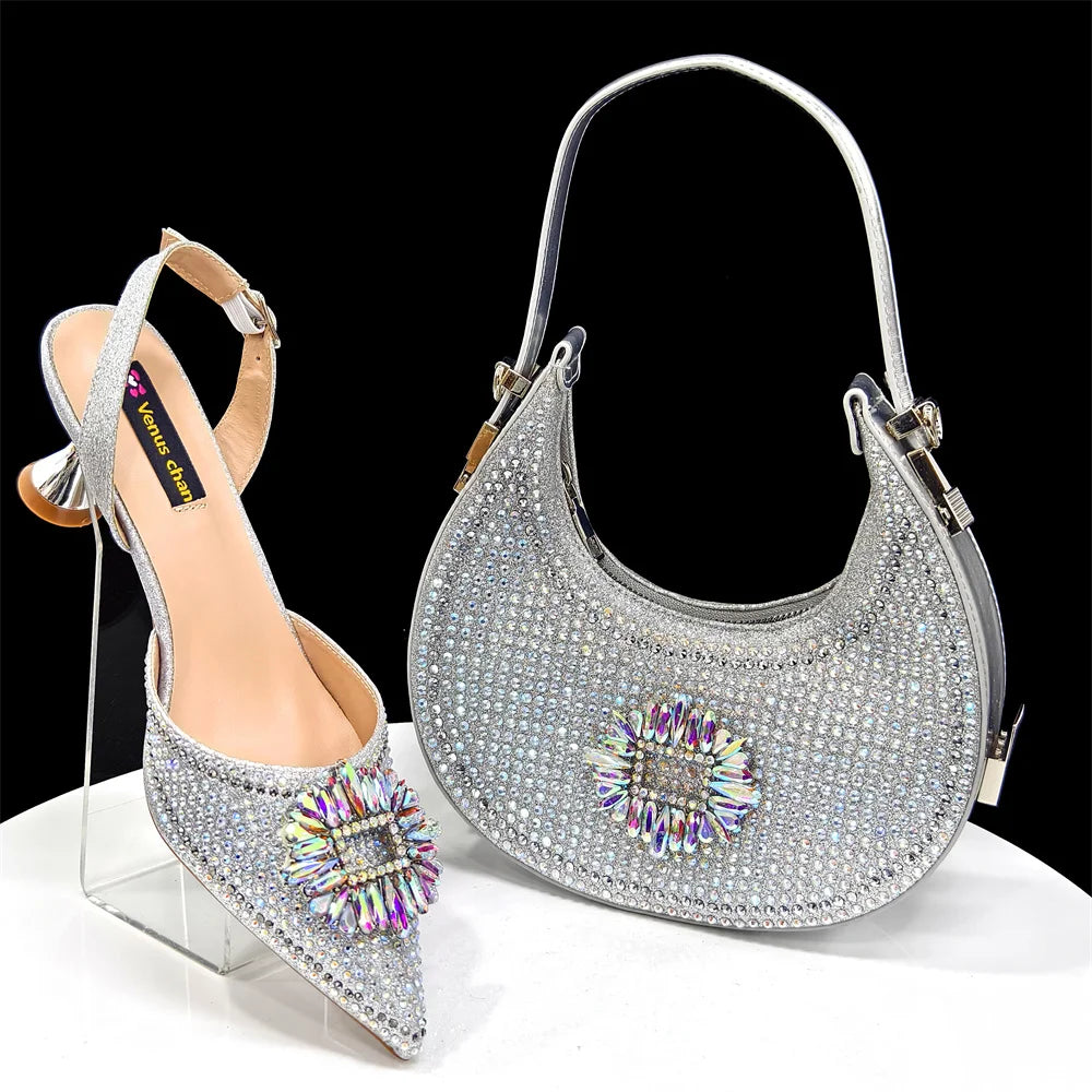 Gold Silver Black Platform Peep-Toe Heels & Clutch Bag Set — Wedding Guest, EU 37-43