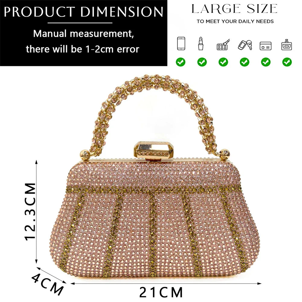 Gold Black Champagne Rhinestone Heels & Clutch Bag Set — Wedding & Prom, EU 37-42