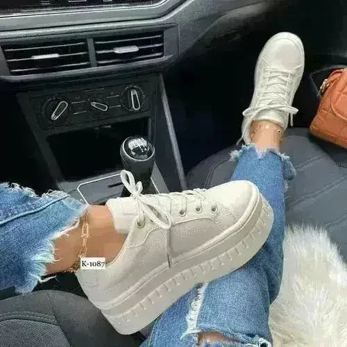 Chunky Platform Sneakers — Casual Flat Lace-Up Trainers