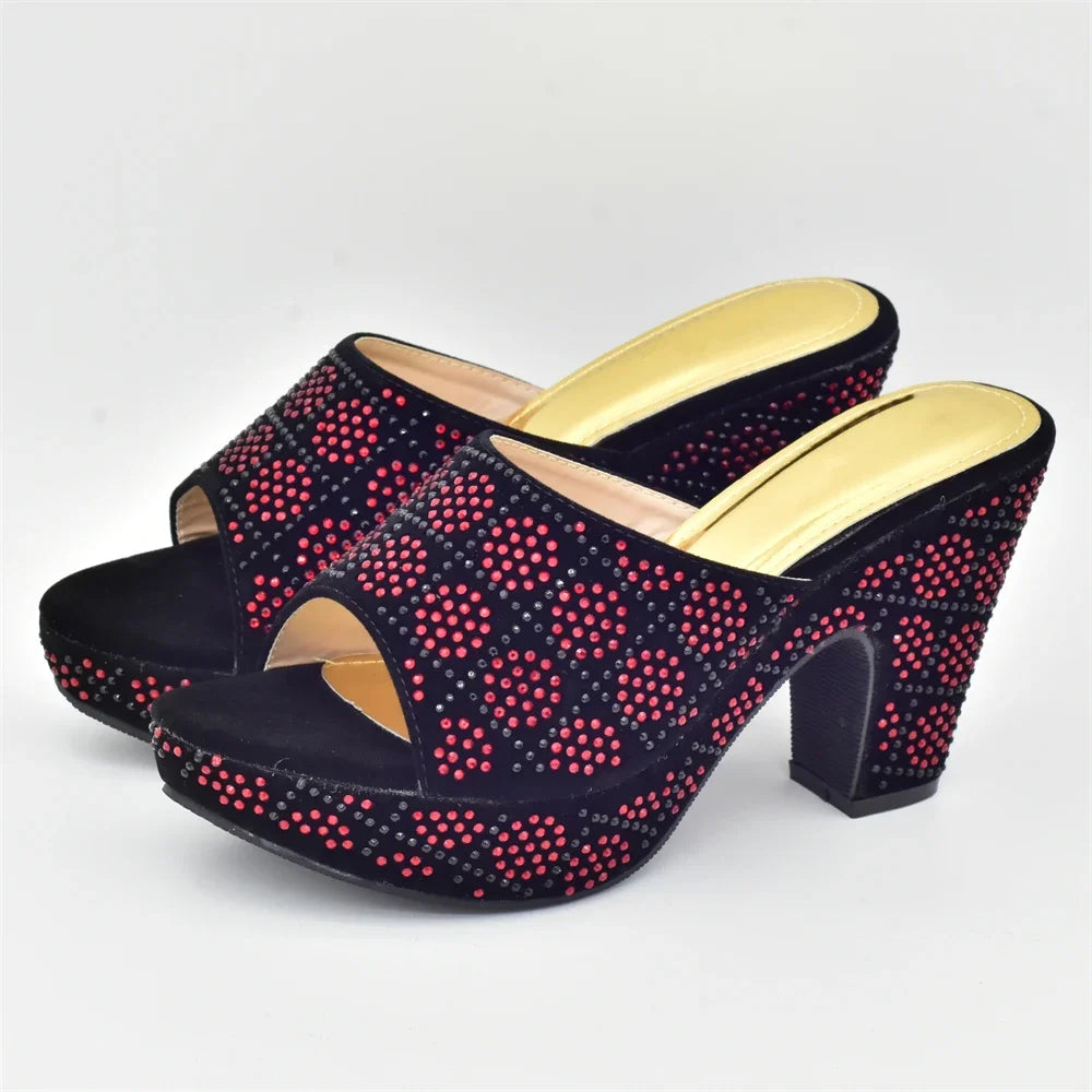 Gold Silver Red Rhinestone Heels & Matching Clutch Bag Set — Wedding & Prom, EU 37-42