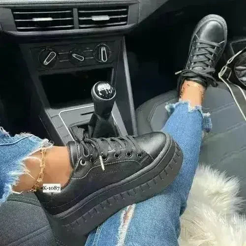 Chunky Platform Sneakers — Casual Flat Lace-Up Trainers