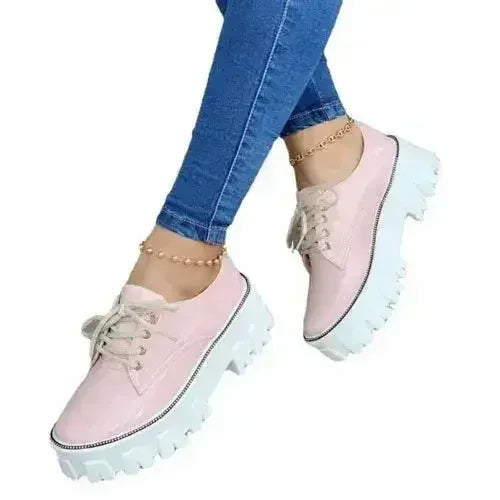 Platform Oxford Shoes — Thick Heel Lace-Up Brogues, Black Pink Wine