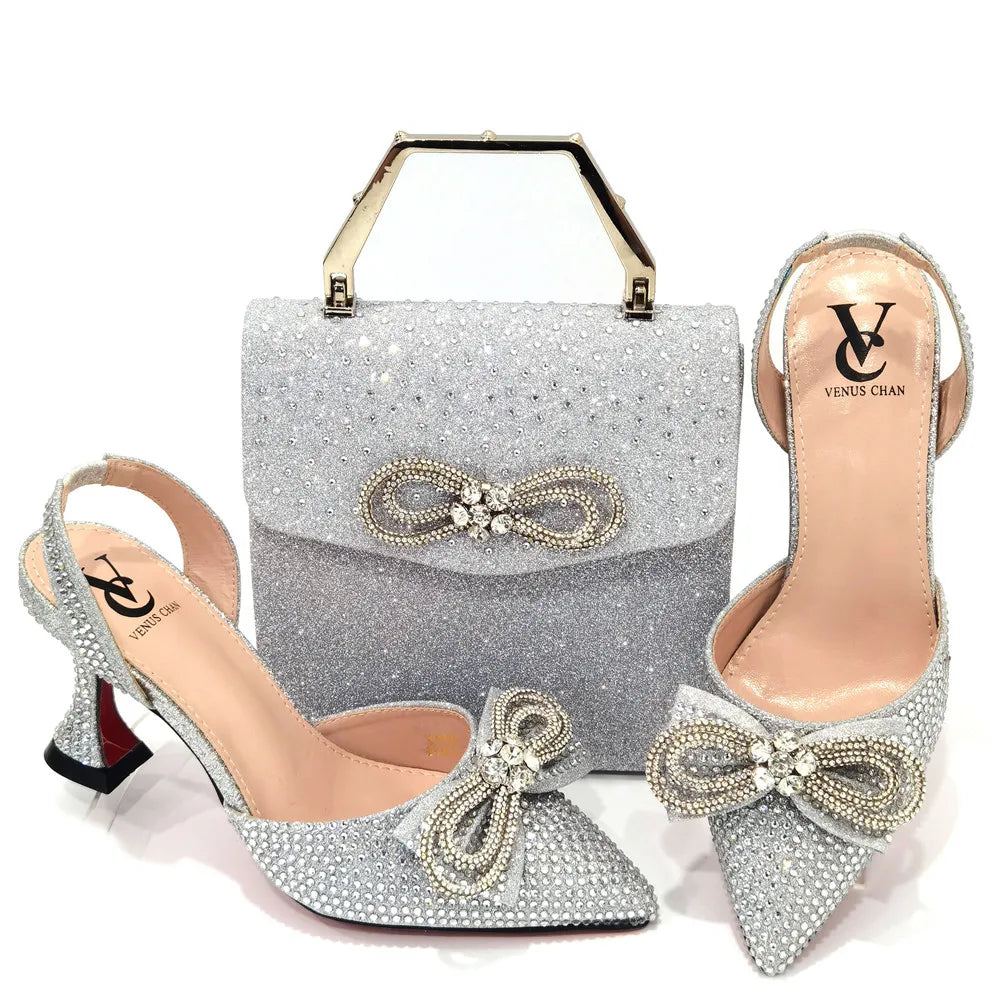 Gold Silver Black Platform Heels & Matching Clutch Bag Set — Aso Ebi & Owambe, EU 37-43