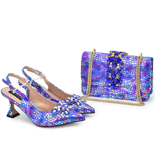 Silver Blue Rose Low Platform Heels & Clutch Bag Set — Comfortable, Wedding Guest, EU 38-43