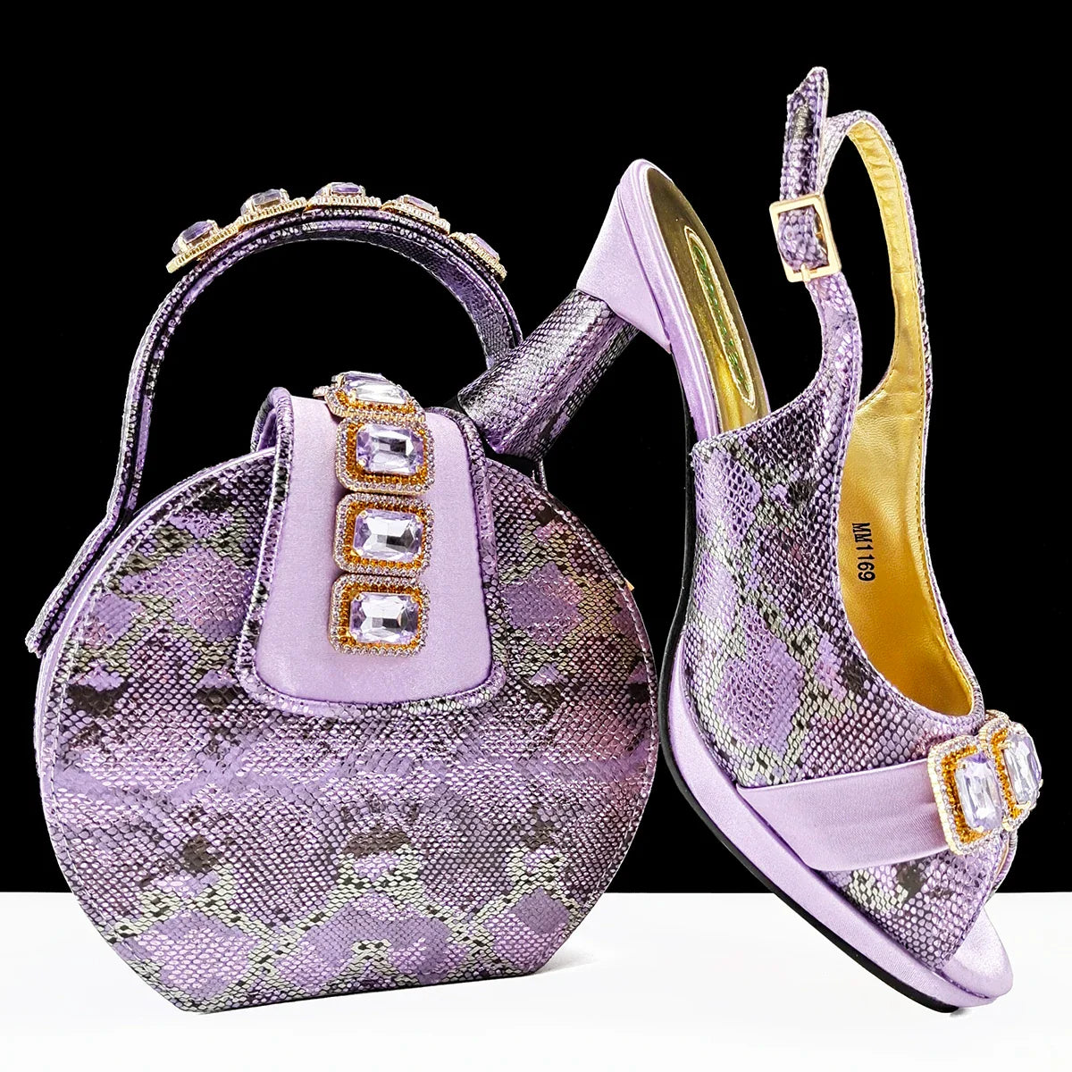Gold Royal Blue Green Heels & Matching Clutch Bag Set — Wedding Guest, EU 38-43