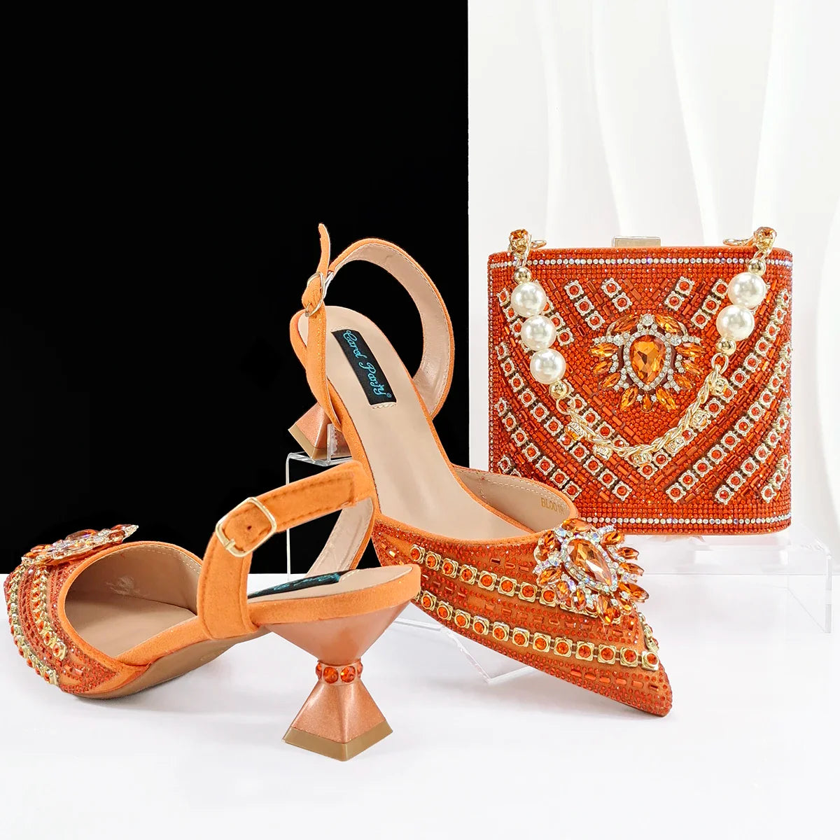 Gold White Red Peep-Toe Platform Heels & Clutch Bag Set — Wedding Guest, EU 38-43