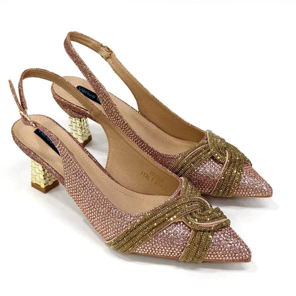 Gold Black Champagne Rhinestone Heels & Clutch Bag Set — Wedding & Prom, EU 37-42